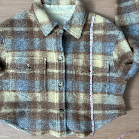 Wilfred Free Ganna Cropped Jacket Aritzia Plaid Wool Shacket Beige Camel Small - Picture 8 of 13